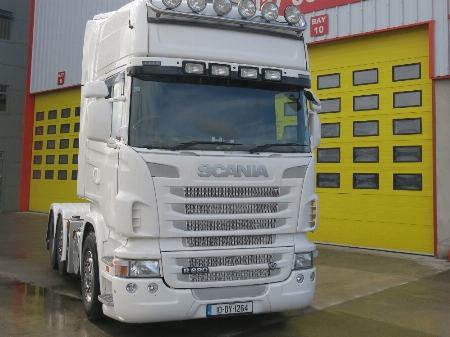 A recently spray painted truck done by the commercial bodyshop